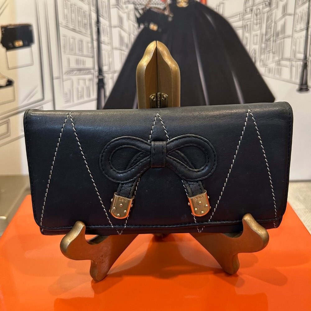 Vintage See by Chloe Ribbon Motif Long Wallet in Black